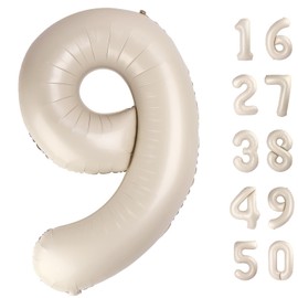 40 Inch Milk White Balloon Number 9,Jumbo Mylar Foil Helium Balloon for 9 19th 29th 39th 90th 99th Digital Balloons for Birthday Party,Wedding Anniversary Party Decorations