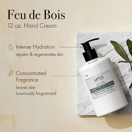 LAFCO NEW YORK Crema de manos, Feu de Bois, 12 onzas, restaura y repara la piel, todo tipo de piel, hipoalergénica, libre de sintéticos y sin crueldad