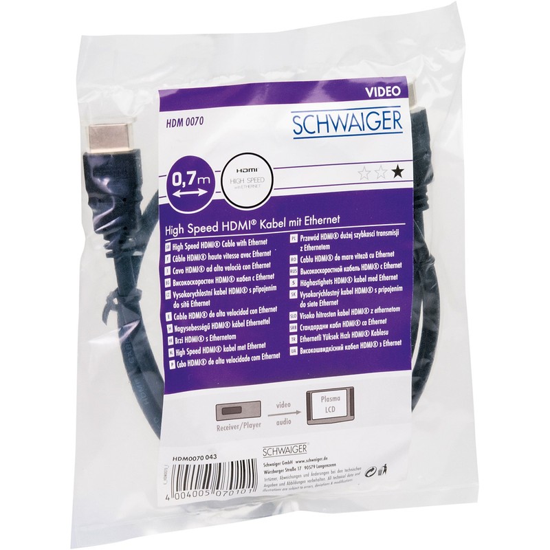 Schwaiger HDM0070 043 Cable HDMI STRAIGHT Connecting Cable – Black