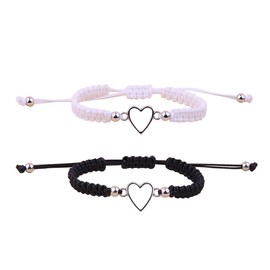 EIHI Pack of 2 Heart Bracelets, Black and White Heart Bracelets, Heart Bracelets for Couples, Friendship Bracelets, Adjustable Heart Bracelets, Gifts for Couples, Friends, Family