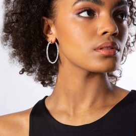 FOCALOOK Women's Hoop Earrings 30 mm/50 mm/70 mm 925 Sterling Silver Circle Hoop Earrings Classic Round Statement Earrings Hoop Earrings Accessory for Women Girls, Sterling Silver, No Gemstone