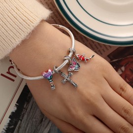 XinYouZhi Cross Charm S925 Sterling Silver Bead Bracelet Necklace Pendant Jewelry Birthday Valentines Day Thanksgiving Day Choices for Women