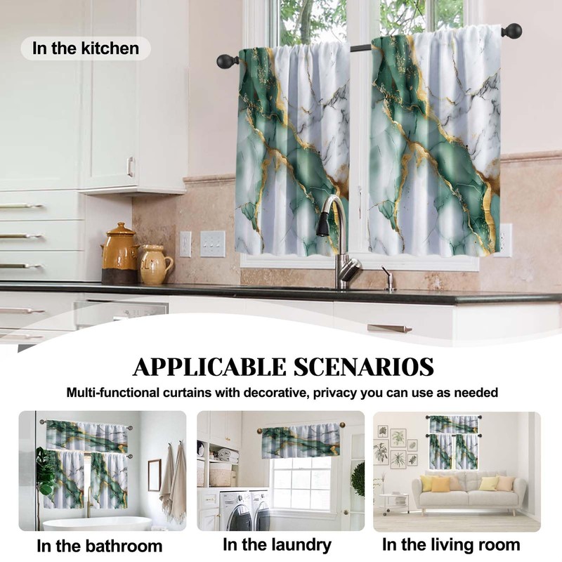 MCALK Marble Green Kitchen Curtains Tiers and Valances Set 3