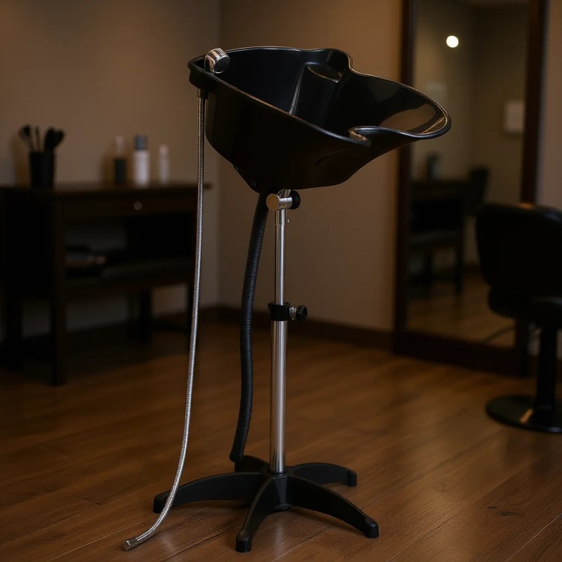Portable Black Hair Wash Basin Adjustable Height Stainless Steel Stand