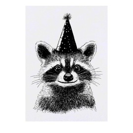 'Raccoon with Party Hat' Temporary Tattoo - Water Resistant, Skin-Safe, Non-Toxic Transfer (TO00081199)