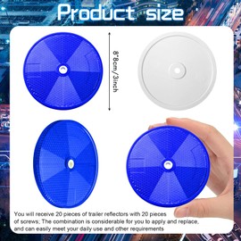 CHENGU 20 Pcs Front Reflector 3 Inch Round Reflector Trailer Reflectors with Screws Safety Reflectors for Fence Gate Posts Mailboxes (Blue)