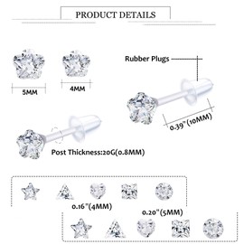 MILACOLATO 12 Pairs Clear Plastic Earrings Stud Earrings for Women Rhinestone Acrylic Stud Earrings Clear Piercing Retainer for Sport Work