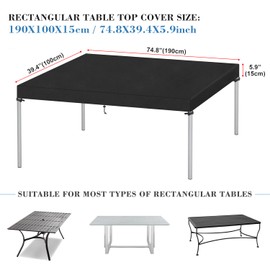 VANSHEIM Table Top Cover Garden Table Cover Garden Table Cover for Table Waterproof Tarpaulin Garden Table Windproof UV-Resistant 420D Oxford Fabric 190 x 100 x 15 cm