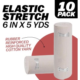 Unbranded Elastic Bandage Wrap, 6 in x 15 ft, Stretch, Reusable, Body Compression, 10 Pack