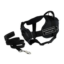 Dean & Tyler's DT Fun Chest Support "SEIZURE RESPONSE SERVICE DOG" Harness with Reflective Trim, X-Large, and 6 ft Padded Puppy Leash.