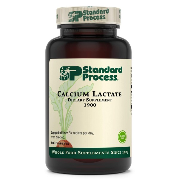 Standard Process - Calcium Lactate - Non-Dairy Calcium Supplement, 250 mg Calcium, 50 mg Magnesium, Supports Healthy Bones and Teeth, Gluten Free and Vegetarian - 800 Tablets