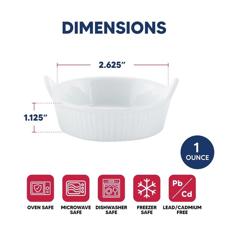 HIC Kitchen Mini Eared Ramekin Set, Fine Porcelain, 1-Ounce, Set