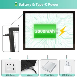 A3 Light Pad with Carry Bag - Battery Powered Diamond Painting Light Board, 3 Colours 6 Levels Brightness Tracing Light Box, Portable Rechargeable LED Light Pad for Weeding Vinyl Drawing