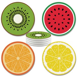 zcyhtqp, Funny Absorbent Round Ceramic Stone Coasters Set of 4 with Cork Base, Funny Fruits Round Ceramic Coasters, Gifts for Home, Kitchen, Bar, Coffee Table, Office Table Décor
