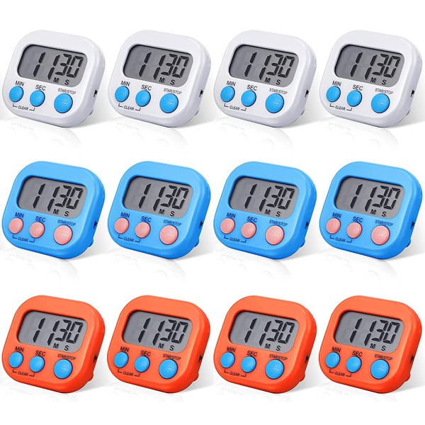 12 Pack Digital Kitchen Timer Large LCD Display Loud Alarm