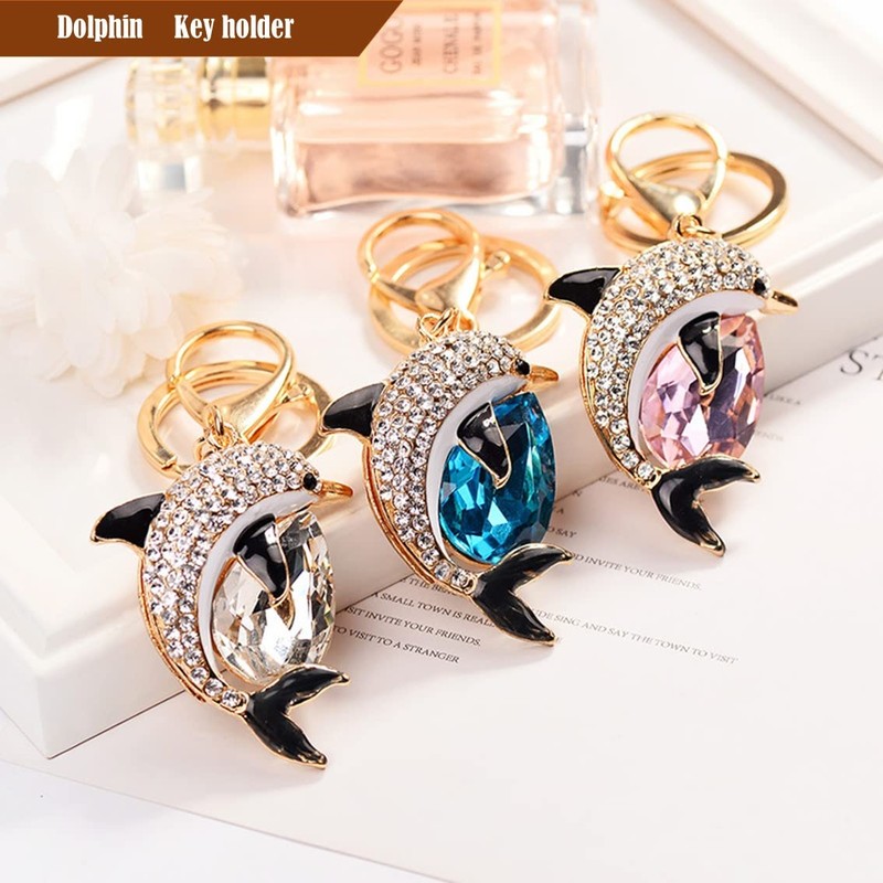 [Rigural] Keychain Dolphin Bag Charm Key Ring Bling, Pink