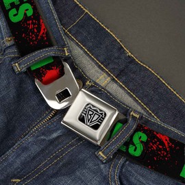 Buckle-Down Seatbelt Belt - I "HEART" ZOMBIES Black/Green/Red Splatter - 1.5" Wide - 24-38 Inches in Length