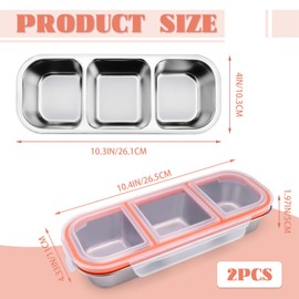 Modixun Bento Snack Containers with Leakproof Lids, 3 Compartment Meal Prep Containers Reusable 304 Stainless Steel, Food Storage Lunch Snack Box, 2 Pack
