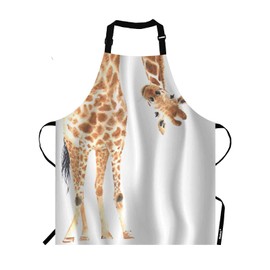 Moslion Funny Giraffe Apron,Wild Animal Watercolor Giraffe Brow White Apron,Adjustable Neck Bib Apron for Men Women,Suitable for Kitchen Cooking Waitress Chef Apron