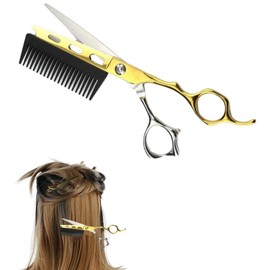 2 in 1 Hair Scissors with Comb, Professional Hair Cutting Scissors with Detachable Comb, Stainless Cutting Scissors, Hairdressing Scissors, Barber Haircut Thinning Shears, Hair Cutting Shears (Gold)