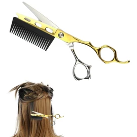 2 in 1 Hair Scissors with Comb, Professional Hair Cutting Scissors with Detachable Comb, Stainless Cutting Scissors, Hairdressing Scissors, Barber Haircut Thinning Shears, Hair Cutting Shears (Gold)