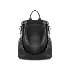 FuninCrea Women's Large Anti-Theft Backpack with Removable Strap and Handle, Casual Backpack Shoulder Bag Faux Leather Women's Backpack Handbags Large Capacity Backpacks Women, black