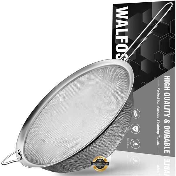 Walfos Fine Mesh Strainers, Premium Stainless Steel Strainers and Strainers with Reinforced Frame and Sturdy Handle, Perfect for Straining, Straining, Draining and Rinsing Vegetables, Pasta, and Tea