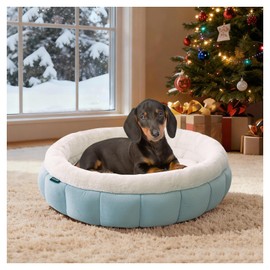BALANCE Cat Beds for Indoor Cats, Washable Round Dog Bed, Donut Dog Bed with Anti-Slip Bottom for Small Dogs, 28 Inches, Dream Blue