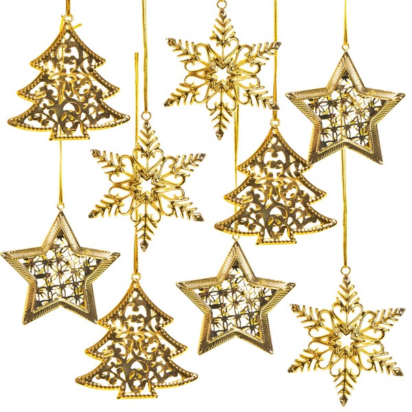 Logbuch-Verlag 9 Christmas Pendants Gold Tree Star Snowflake Christmas Decoration Gift Tags Tree Decoration Christmas Give-Away 6-8 cm