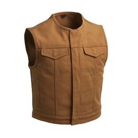 Bikers Place Mens Motorcycle Blk & Tan Saddle Color Style 3" Shorter Heavy Hitter Raw Canvas Unlined Vest (M)