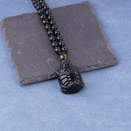 ASGIFT Natural Obsidian Dragon Turtle Necklace for Men Women Hand Engraving Christian Black Protection Pendant with Adjustable Beads Chain Reiki Healing Crystal Stone Spiritual Jewelry Gifts