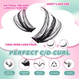 FADVAN 280pcs Volume Lash Clusters D-Curly 50D+60D Mixed Cluster Eyelash Extensions, DIY Wispy & Fluffy Cluster Lashes for Self Application