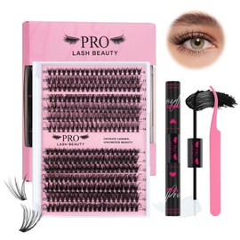 Lash Extension Kit with 280 Pcs Cluster Lashes 30D+40D Lash Clusters Kit with Lash Bond and Seal Waterproof Lash Applicator Individual Lashes Apply at Home Easy(30D+40D-9-16mix Kit)