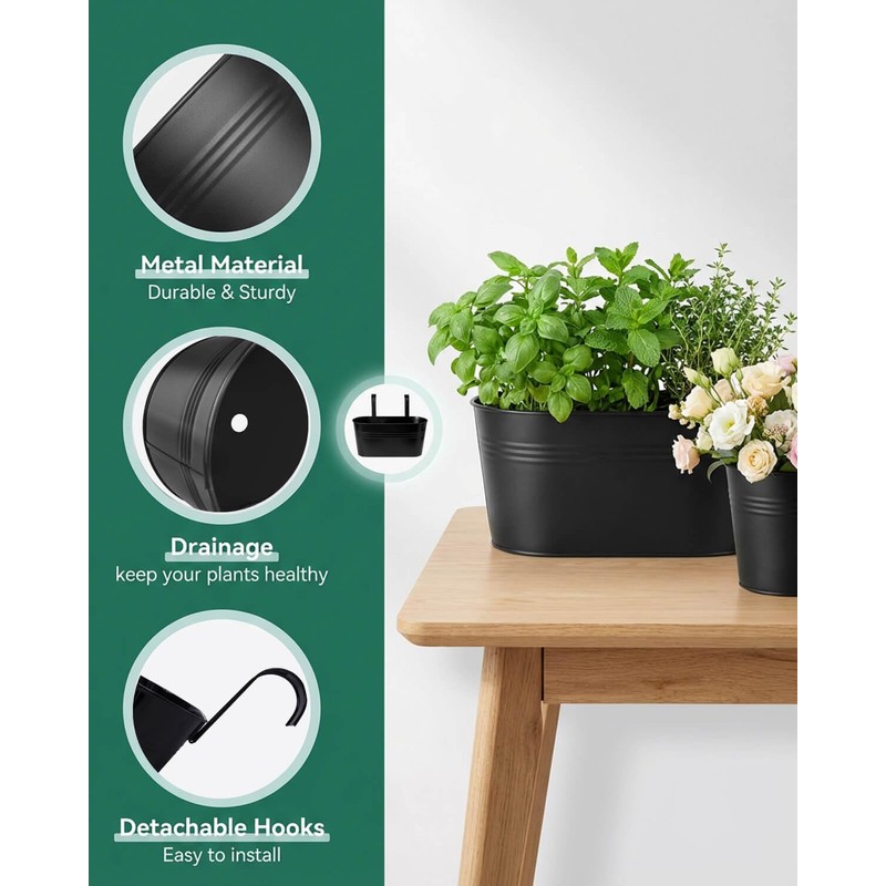 vensovo 8 Pcs Metal Railing Planters Set, 10.8" Oval &