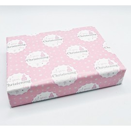 2 Sheets On Your Christening Day Girl Rosette Design Wrapping Paper Gift Wrap Pink and White