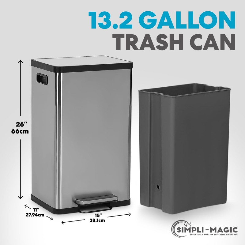 SIMPLI-MAGIC 50 Liter / 13.2 Gallon Soft-Close, Smudge Resistant Trash