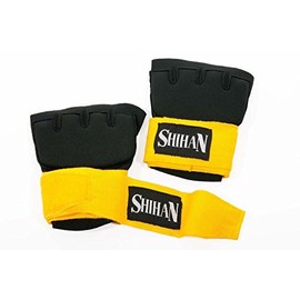 BOXING GLOVES Quick Insert Hand Wraps- BLACK/YELLOW GEL PADDING - SHIHAN- Junior