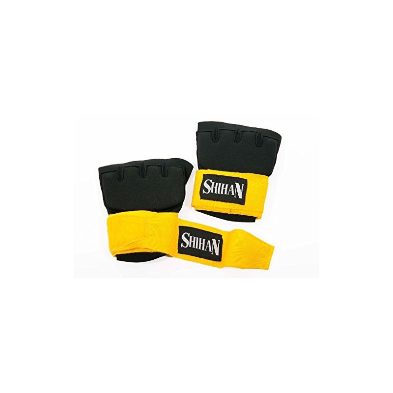 BOXING GLOVES Quick Insert Hand Wraps- BLACK/YELLOW GEL PADDING -