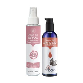 Árbora Kit Aceite de Almendras Dulces + Agua de Rosas con Aloe Vera y Vitamina C | Antoxidante | Piel Radiante e Hidratación Profunda de Cabello y Uñas | 90ml y 125 ml