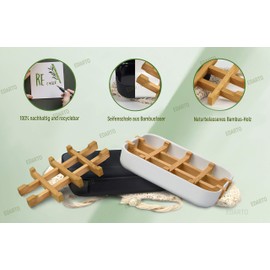 EDARTO 2 x Sustainable Eco Friendly Natural Bamboo Wood Soap Dish with Bamboo Fibre Draining Tray + 2 x Soap Bags / 100% Natural Sisal for Body Scrub
