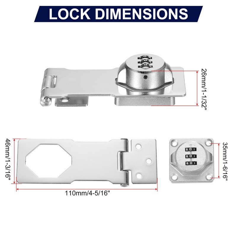 PATIKIL 3.5 Inch Cabinet Password Hasp Lock, 3-Digit 180 Degree