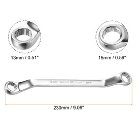 sourcing map Offset Extra Long Box End Wrench 13 x 15 mm Metric 12 Point 75 Degree Offset Double End Box Ratcheting Wrench Carbon Steel Polished Long Spanner Tools