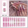 Long Square Press on Nails French Tip Fake Nails Pink