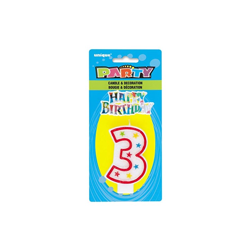 Vibrant Multicolor Number "3" Glitter Wax Birthday Candle - 7.75"