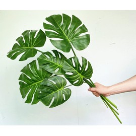 Artificial Monstera Leaves Real Touch Monstera Deliciosa Plant Leaf Stems Faux Tropical Palm Tree Greenery for for Home Indoor Outdoor Decor (Green - Pack of 6pcs)