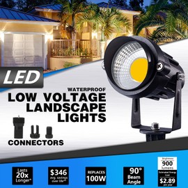 SUNVIE 12W Low Voltage Landscape Lighting Landscaping Lights with Connectors Outdoor LED Landscape Light 3000K Waterproof Tree Flag Lights Low Voltage Lighting with Stand for Garden Yard Path, 16 Pack