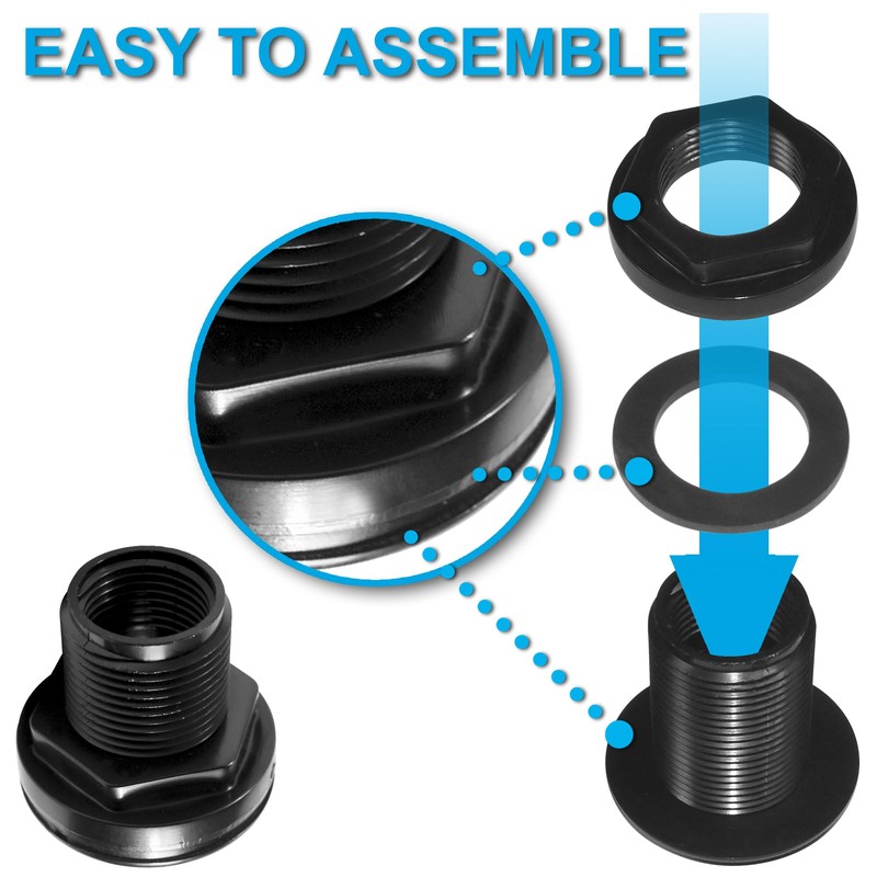 HQRP 2-Pack 3/4" ABS Bulkhead Fitting Double Threaded Water Tank
