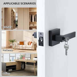 JO.KO 6 Pack Entry Door Lock Set, Square Door Lever for Bedroom, Passage Door Privacy Locking Interior/Exterior Entry Door Knob/Heavy Duty