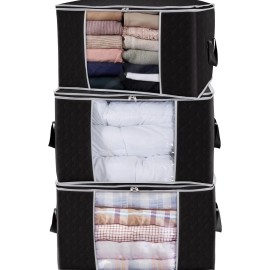 Lifewit 3PCS Large Capacity Clothes Storage Bag Organizer with Reinforced Handle 90L Bla