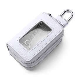 MiOYOOW Leather Key Case, Car Keychain Holder Double Layer Auto Keyring Wallet with Transparent Window for Men Women